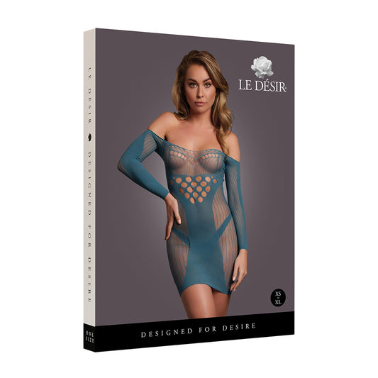 Le Désir Long-Sleeved Net Mini Dress Blue