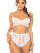 Mapale Emberly Floral Lace Striped Mesh Bra Set White-Rebel Romance