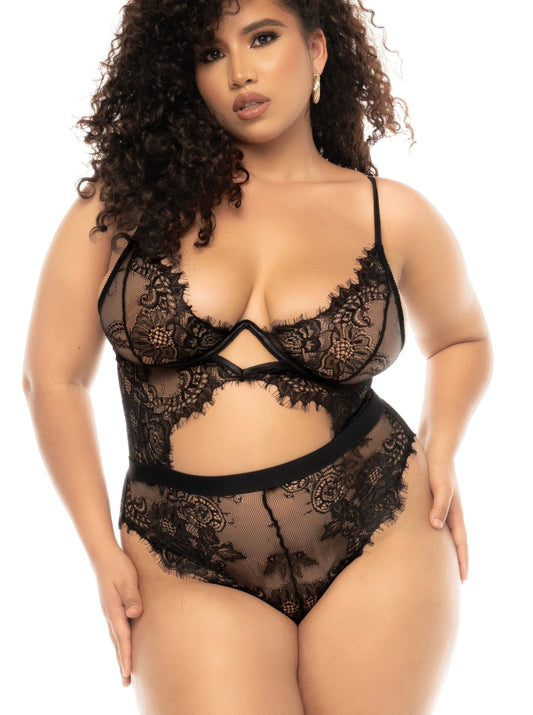 Mapale Lingerie Queen Sexy Eyelash Lace Underwire Bodysuit Black