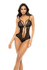 Mapale Lingerie Paris Cutout Strappy Lace Teddy Open Back Black