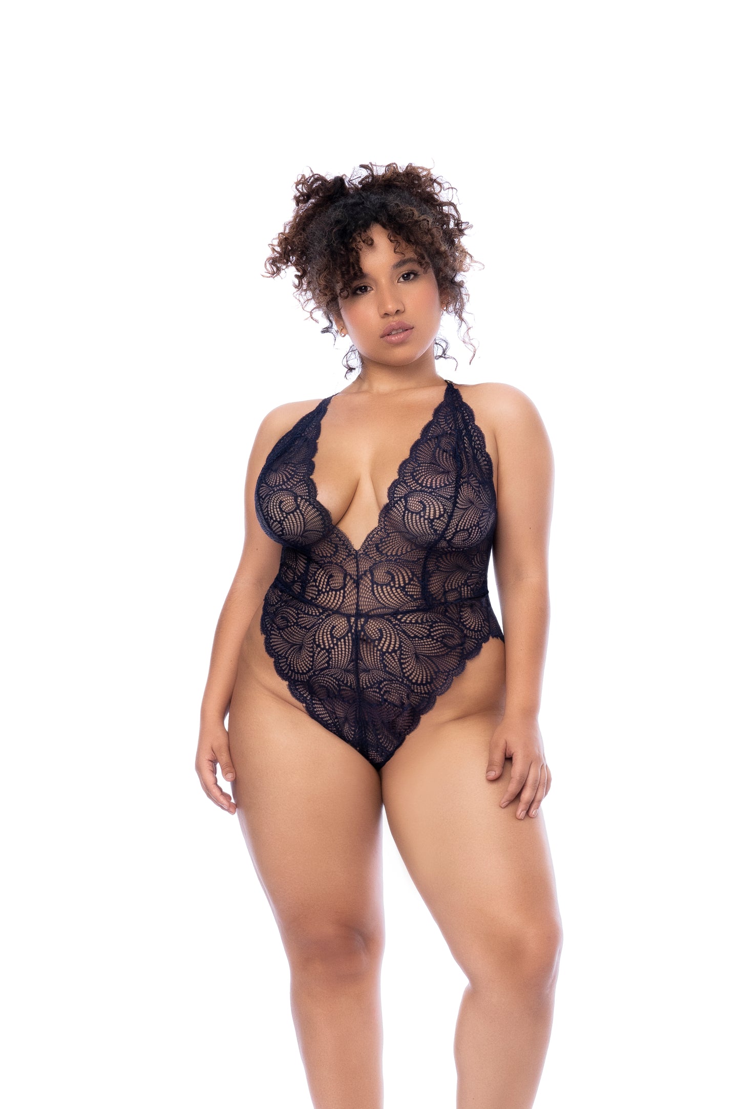 Mapale Plus Size Queen Contemporary Wavy Lace Teddy Midnight Blue