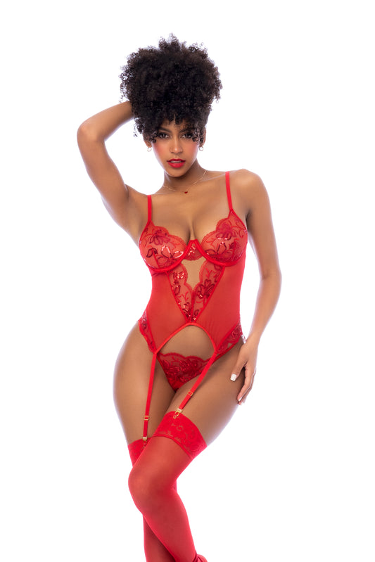 Mapale Sequin Embroidered Mesh Merrywidow Set Red