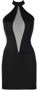 Axami 9269 Sexy Microfiber High Neck Black Sheer Inserts Dress XL