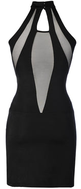 Axami 9269 Sexy Microfiber High Neck Black Sheer Inserts Dress XL