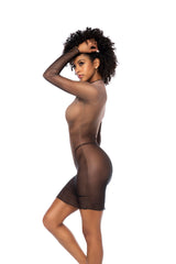 Mapale Sheer Ombre Long Sleeved Dress Midnight Shadow Print S/M