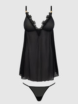 House of Desire Ashley Alexiss Sheer Mesh Babydoll Set Black 1X/2X