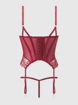 House of Desire Eden Embroidered Lace Bustier Set Rhubarb Small
