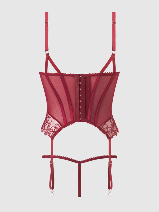 House of Desire Eden Embroidered Lace Bustier Set Rhubarb Small
