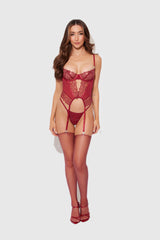 House of Desire Eden Embroidered Lace Bustier Set Rhubarb Small