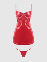 House of Desire Trinity Patent Chemise & G-String Set Red 1X2X