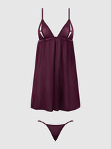 House of Desire Yasmine Shine Mesh Open Cup Babydoll Plum Small