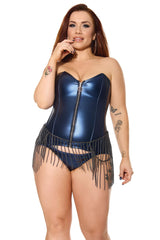 Coquette Darque Blue Metallic Ribbon Lace-up Back Corset Set Small