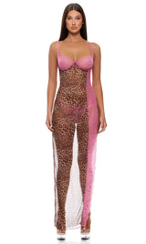 Forplay Animal Instincts Sheer Mesh Nightgown Lingerie Set Pink Leopard