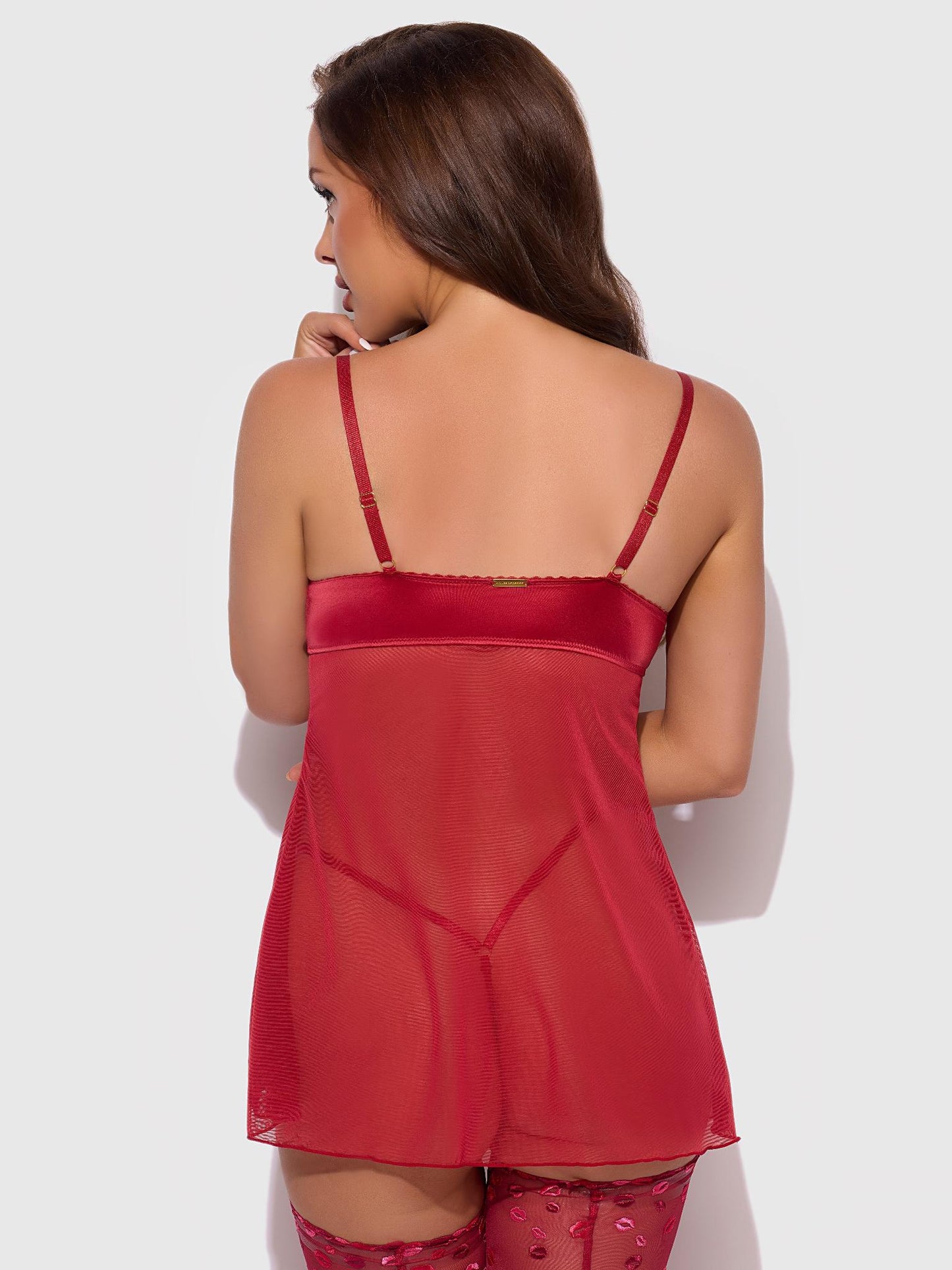 House of Desire Angelina Babydoll Kiss Lips Embroidery Red Small