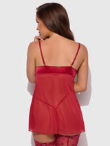 House of Desire Angelina Babydoll Kiss Lips Embroidery Red Small