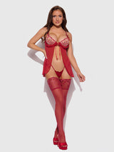 House of Desire Angelina Babydoll Kiss Lips Embroidery Red Small