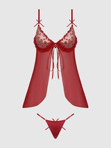 House of Desire Angelina Babydoll Kiss Lips Embroidery Red Small