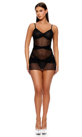 Forplay Party Foil Dot Mesh Chemise and Thong Set