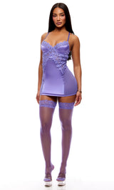 See It Through Guipure Lace Chemise w/Thong & Stockings