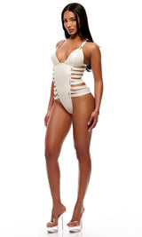 Strap Tease Strappy Matte Vinyl Teddy - Cream