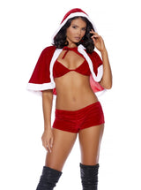 Elegant Moments Santa's Naughty Helper Velvet Bra Set and Cape Costume Set