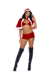 Elegant Moments Santa's Naughty Helper Velvet Bra Set and Cape Costume Set
