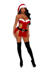 Elegant Moments Holiday Vixen Velvet Santa Mini Dress Costume & Hat Red
