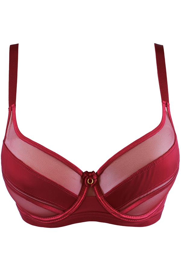 Sheer Stripe Unlined Bra Deep Burgundy