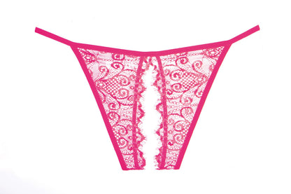 Allure Adore Enchanted Belle Lace Ouvert Open Back Panty Hot Pink