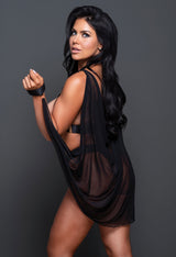 Allure Adore Ultra Sexy Sweet Little Lies Cape, Harness Top and Panty Set Black
