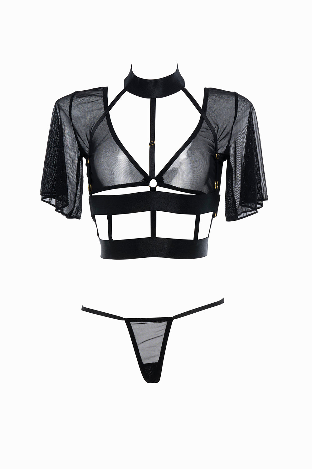 Allure Adore Ultra Sexy Dreamer Set Sheer Mesh Top and Thong Black