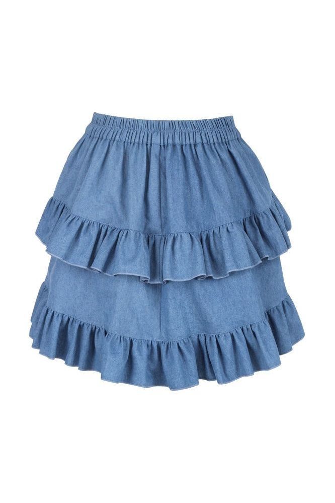 Daisy Corsets Lavish 2 PC White Brocade Corset & Denim Skirt Set