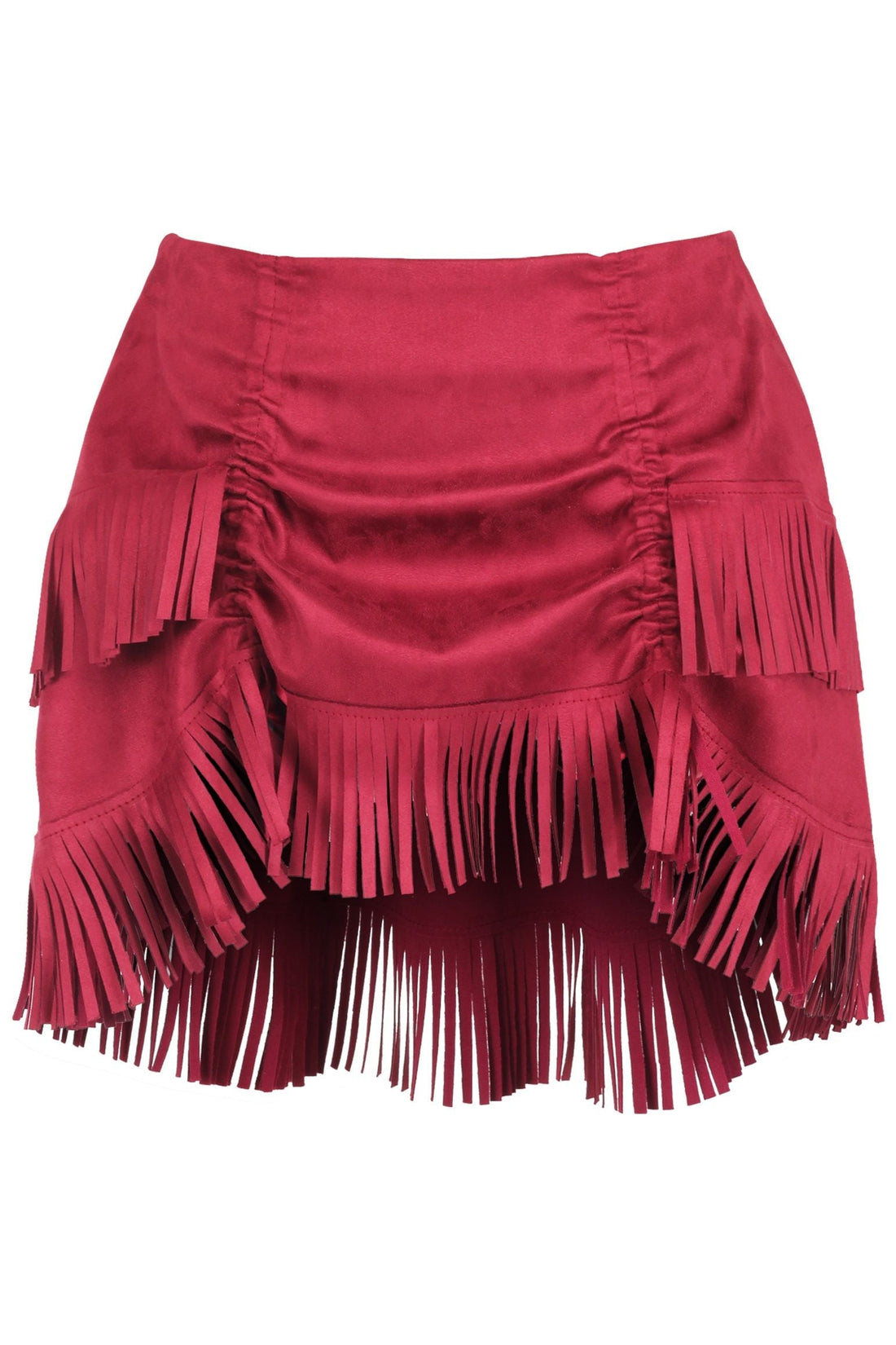 Daisy Corsets Top Drawer 4 PC Premium Black/Red Suede Fringe Cowgirl Corset Costume