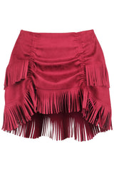 Daisy Corsets Top Drawer 4 PC Premium Black/Red Suede Fringe Cowgirl Corset Costume