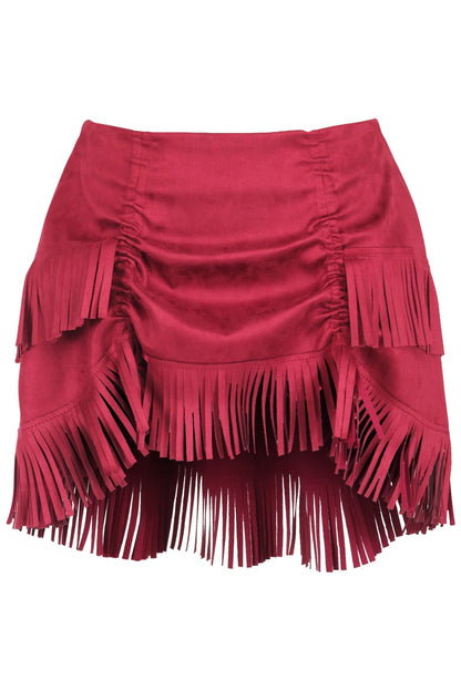 Daisy Corsets Top Drawer 4 PC Premium Black/Red Suede Fringe Cowgirl Corset Costume