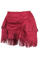 Daisy Corsets Top Drawer 4 PC Premium Black/Red Suede Fringe Cowgirl Corset Costume