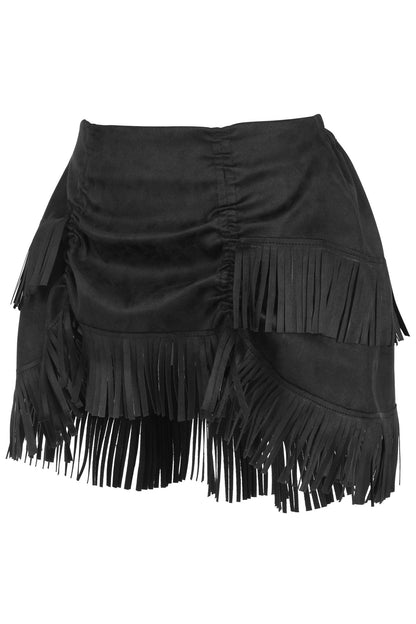 Daisy Corsets Top Drawer 4 PC Premium Black Suede Fringe Cowgirl Corset Costume