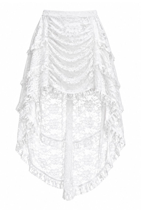 Daisy Corsets Sheer White Lace Ruched Front High Low Lace Skirt