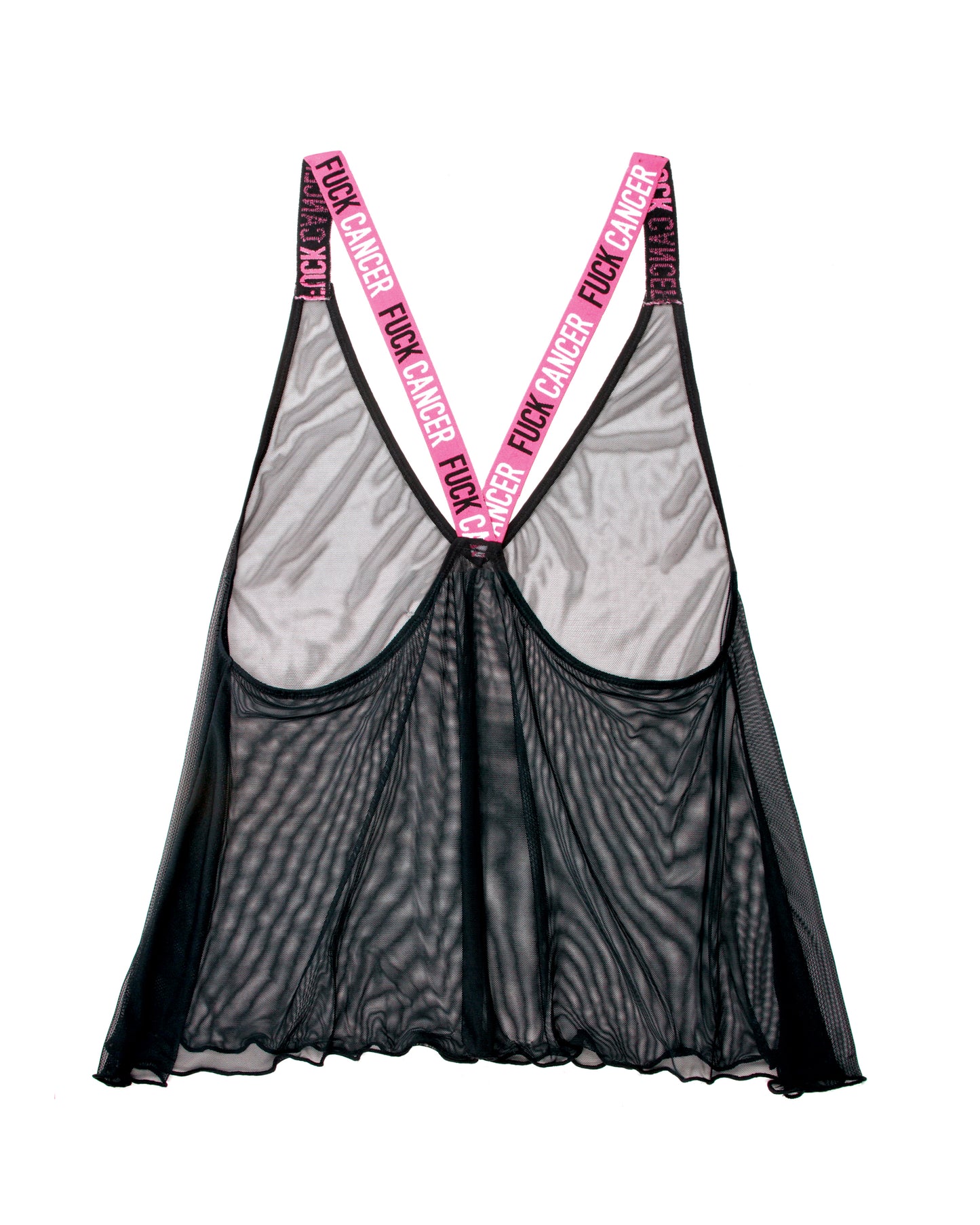 Fantasy Lingerie Vibes F*** Cancer Sheer Mesh Tunic Tank Top Black S/M