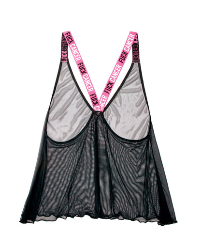 Fantasy Lingerie Vibes F*** Cancer Sheer Mesh Tunic Tank Top Black S/M