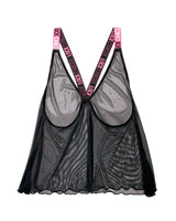 Fantasy Lingerie Vibes F*** Cancer Sheer Mesh Tunic Tank Top Black S/M
