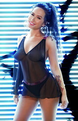 Fantasy Lingerie Vibes F*** Cancer Sheer Mesh Tunic Tank Top Black S/M