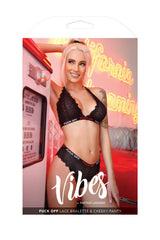Fantasy Lingerie F Off Lace Bralette & Cheeky Panty Bra Set Black Lace