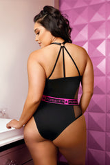 Fantasy Lingerie Queen Vibes Pussy Power Playsuit Black Teddy Pink Color Block