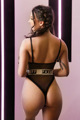 Fantasy Lingerie Vibes F Off Playsuit Sheer Teddy Bodysuit Black