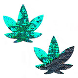 Neva Nude Flip Sequin Dope AF Weed Leaf Pasties - Green/Black