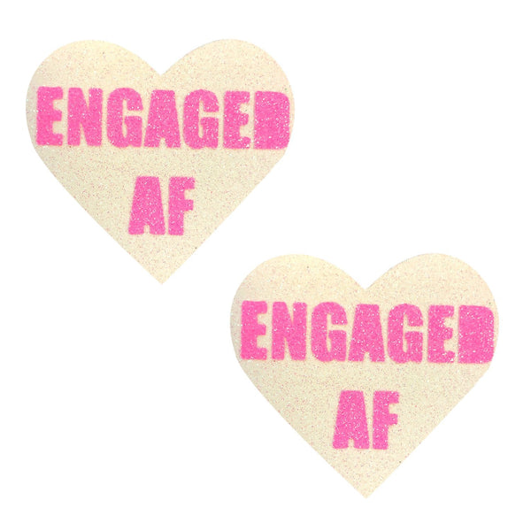 Neva Nude Engaged AF Glitter Blacklight Pasties - Neon Pink/White