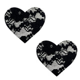 Neva Nude Lace Heart Pasties - Black