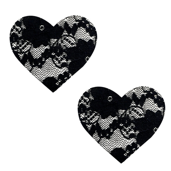 Neva Nude Lace Heart Pasties - Black