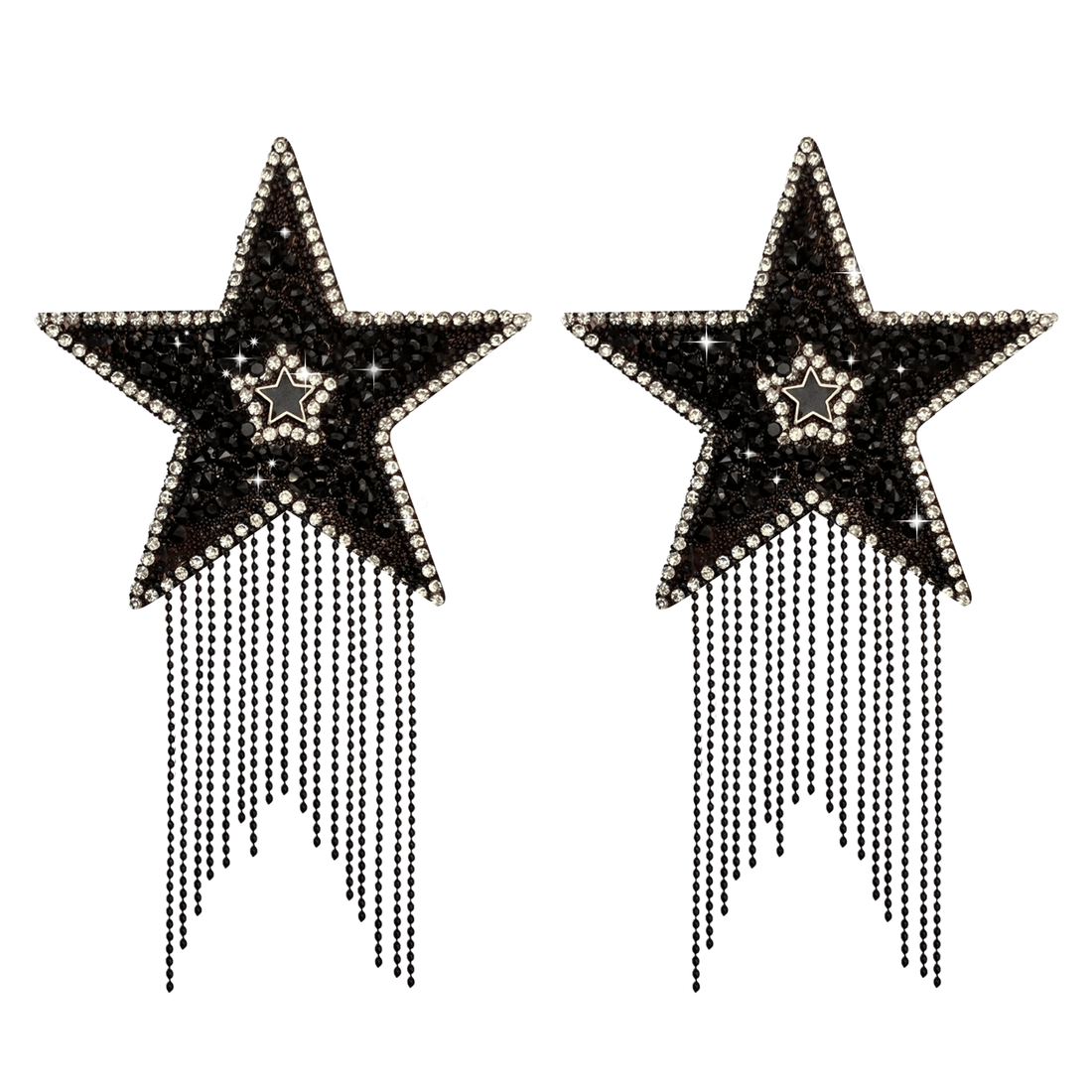 Neva Nude Jewel Crystal Tassel Star Reusable Silicone Pasties - Black